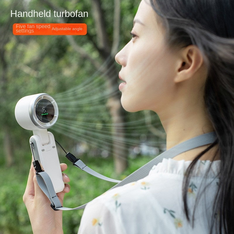 N607 High-Speed Turbocharged Handheld Fan With Digital Display, Mini Neck-Hanging Portable Folding Fan