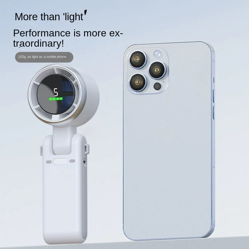 N607 High-Speed Turbocharged Handheld Fan With Digital Display, Mini Neck-Hanging Portable Folding Fan