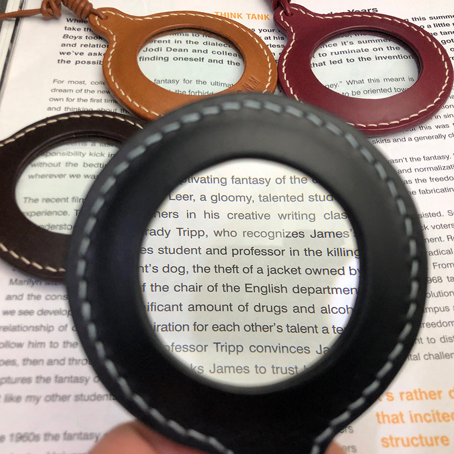 Simple Solid Color Adjustable Neck-Hanging Magnifier Leather Case High-Power Portable Magnifier Protective Case For The Elderly