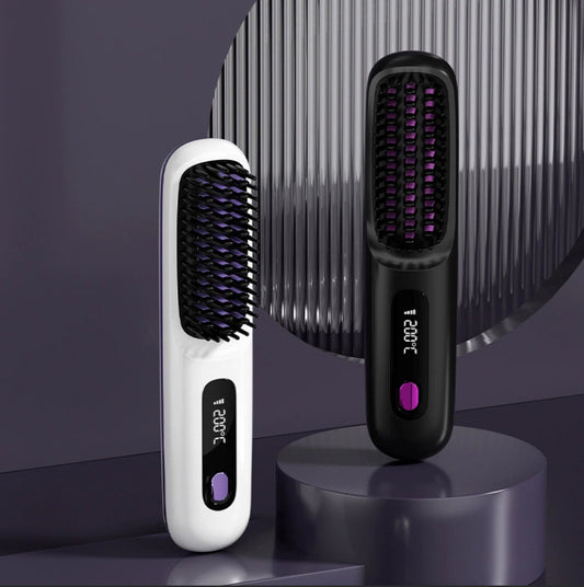 Wireless Lcd Portable Negative Ion Hair Straightening Comb Rechargeable Model That Won'T Damage Hair, Dual-Use Straightening And Curling Comb