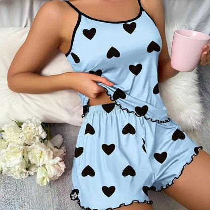 European And American Style Butterfly Leopard Print Pajamas, Camisole, Elastic Waistband Shorts, Women's Home Set For All Seasons