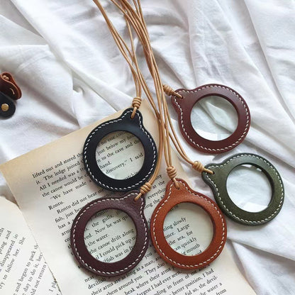 Simple Solid Color Adjustable Neck-Hanging Magnifier Leather Case High-Power Portable Magnifier Protective Case For The Elderly