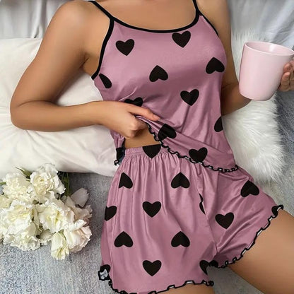 European And American Style Butterfly Leopard Print Pajamas, Camisole, Elastic Waistband Shorts, Women's Home Set For All Seasons