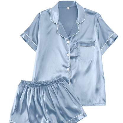 Short-Sleeve Pajama Set, Breathable And Cool Loungewear For Women, European And American Style Short-Sleeve Long Pants